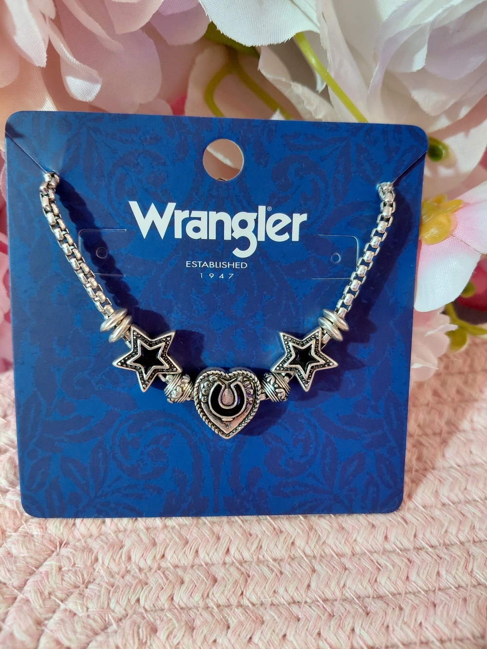 Wrangler Silver-Tone Heart & Star Bracelet with Black Accents